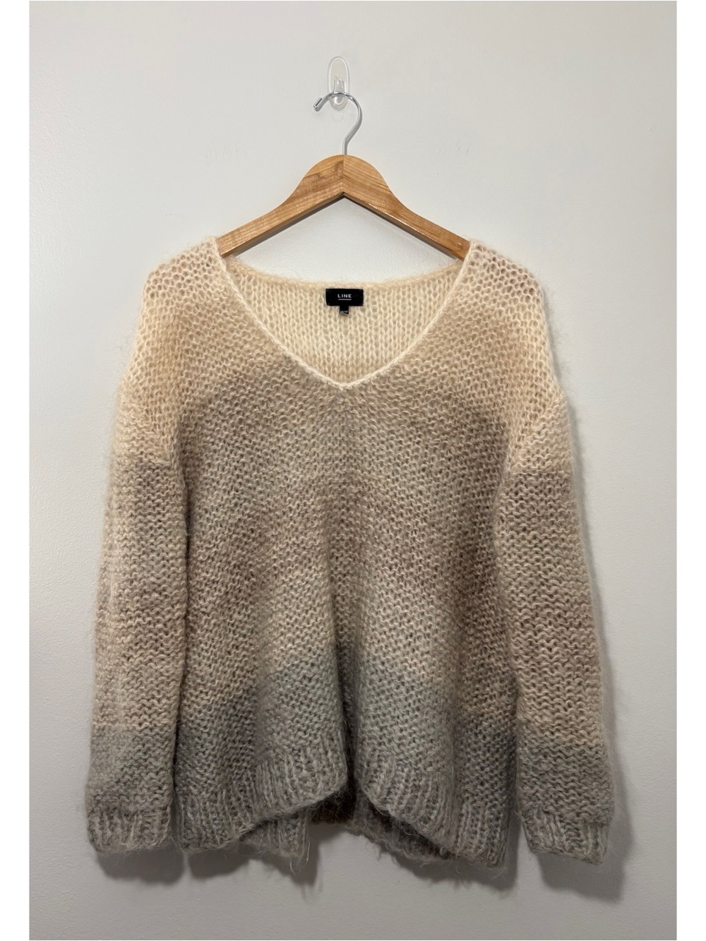 LINE Knitwear neutral striped mohair blend fuzzy knit sweater (XS)